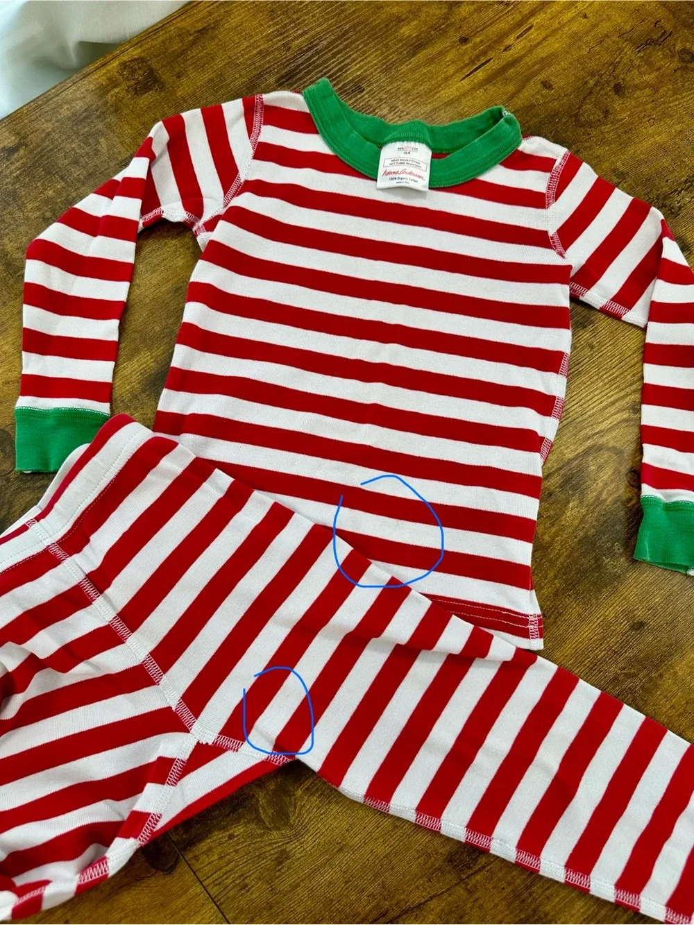 Hanna Andersson Red & White Stripe Pajama Set with Green Trim, 4T
